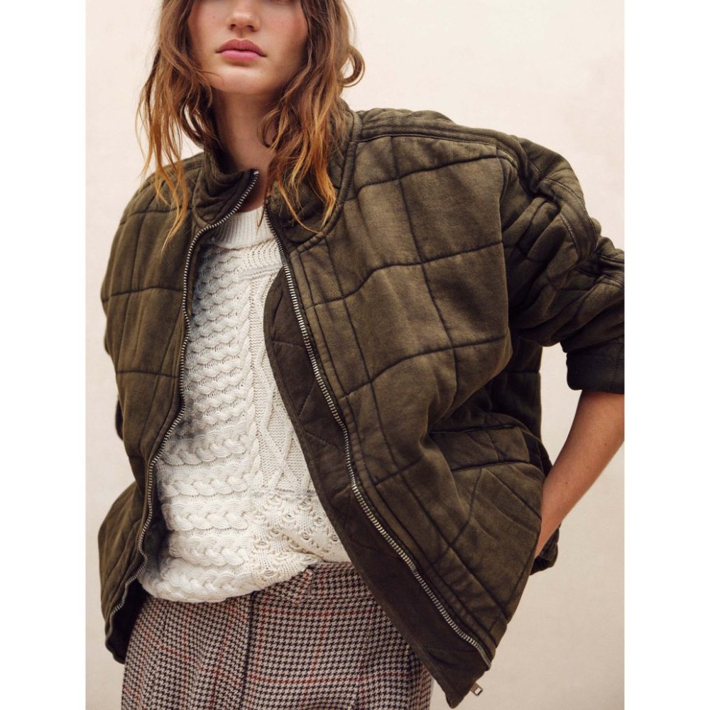 Free People Dolman Quilted Knit Jacket / Dusted Military
